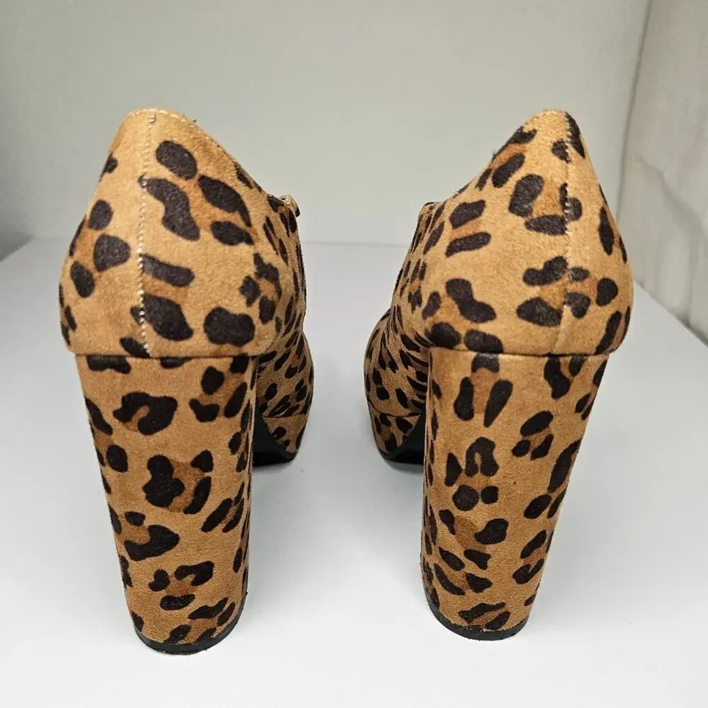 Forever 21 Leopard Print Chunky Mary Jane Heels Platform Womens Sz 7 Y2K Bratz